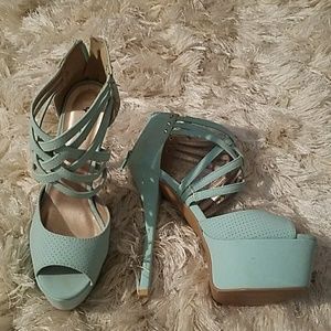 Mint color platform heels